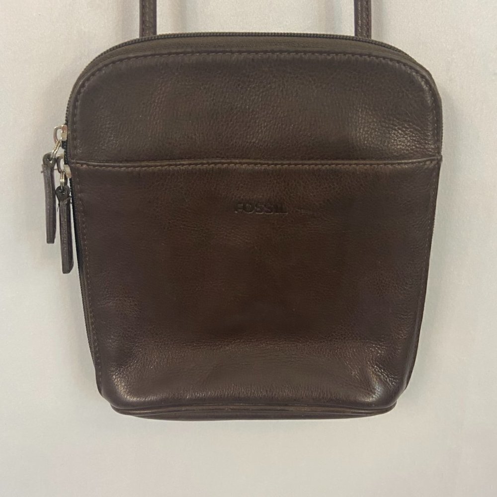 Fossil Crossbody Small Purse Bag Brown Leather Cell Phone Slip Pocket Organizer - Picture 4 of 9